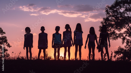 silhouettes of children, boy and girl, fictional place, infants