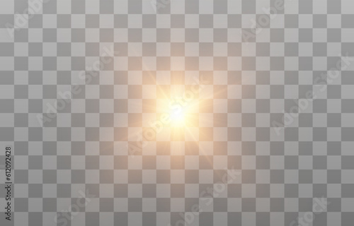 Vector light. Golden light png. Flash of light png. The sun, rays from the sun, dawn.