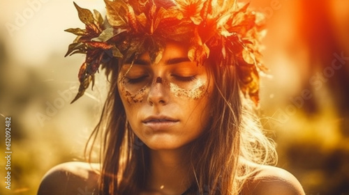 young woman with floral nat...