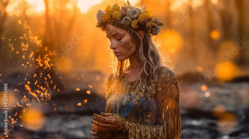 young woman with floral nat...