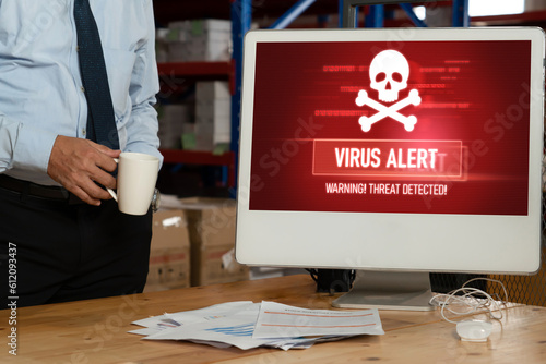 Fototapeta Naklejka Na Ścianę i Meble -  Virus warning alert on computer screen detected modish cyber threat , hacker, computer virus and malware