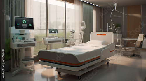 a hospital bed in a hospital room, hospital and bed