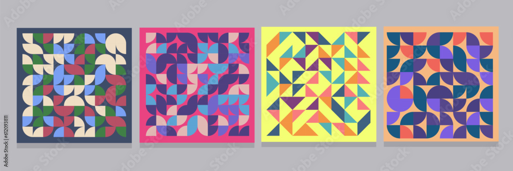 Colorful geometric background design template for creative projects.Transform your websites, presentations, and digital artwork with these SEO-friendly Abstract Bauhaus geometric pattern backgrounds