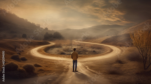 left or right, life or business decision on dirt road