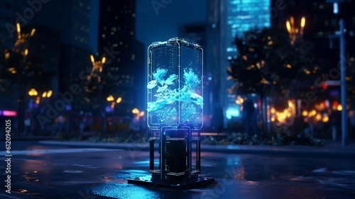 glowing bioluminescent lamp in the city at night photo