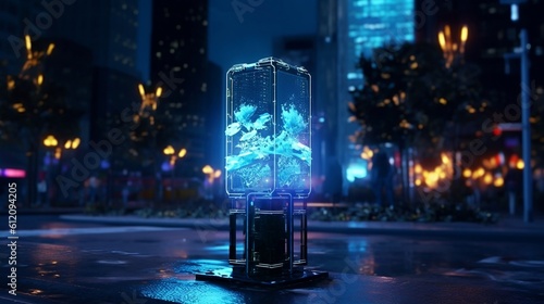 glowing bioluminescent lamp in the city at night