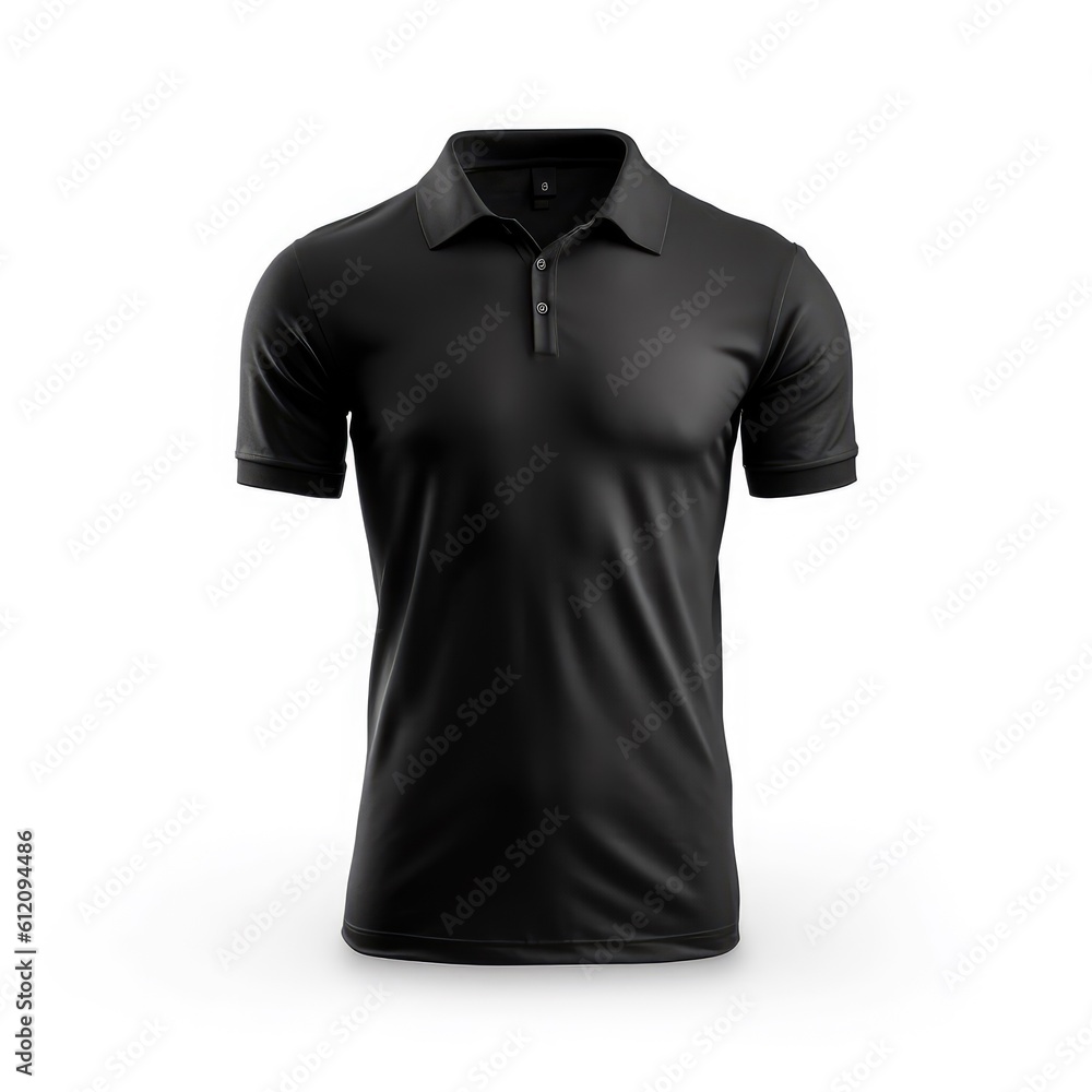 black t shirt, black polo t shirt, polo t shirt, tshirt, black, tee, neck collar, white background, easy to cut out, isolated