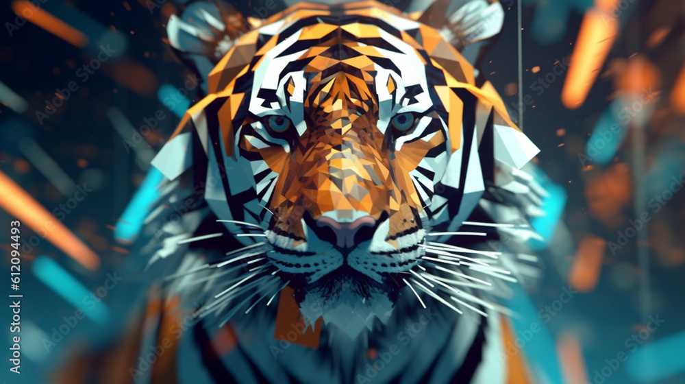 geometric tiger, orange , wildlife and concept of an animal