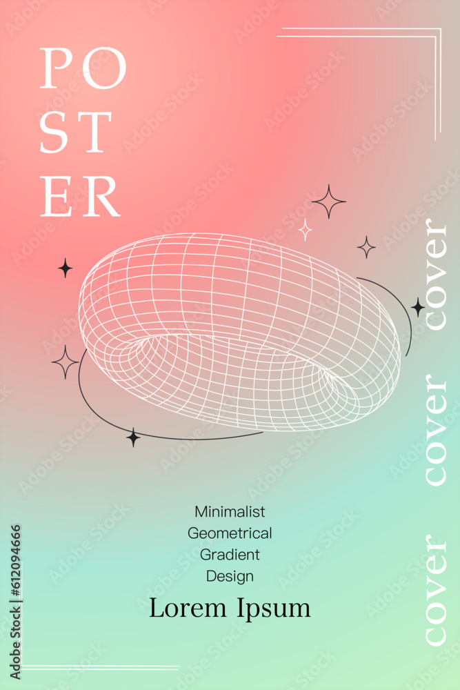 Fototapeta premium Vector y2k gradient donut grid. Surreal geometric shapes, abstract backgrounds gradient grid, wireframe, cyberpunk elements perspective grids. 