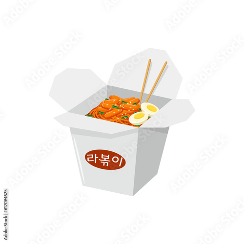 Rabokki, korean ramen with rice cake (tteokboki) and eggs photo