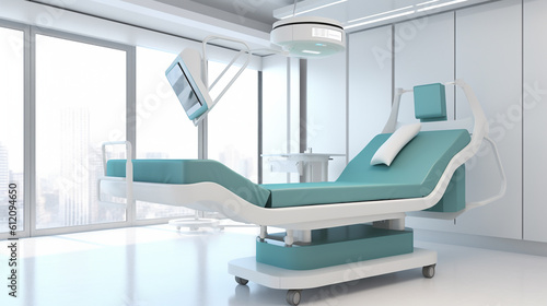 modern or futuristic hospital room indoor, hospital bed