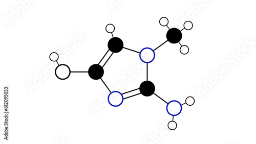creatinine molecule, structural chemical formula, ball-and-stick model, isolated image creatine breakdown product
