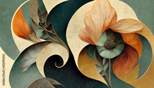 Elegant floral background in Art Nouveau style. Retro decorative flower design. Generative AI