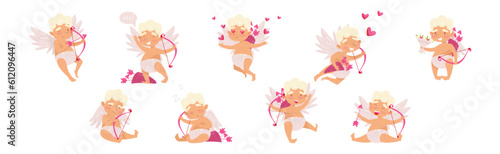 Cupid Boy Angel with Bow and Arrow Vector Set