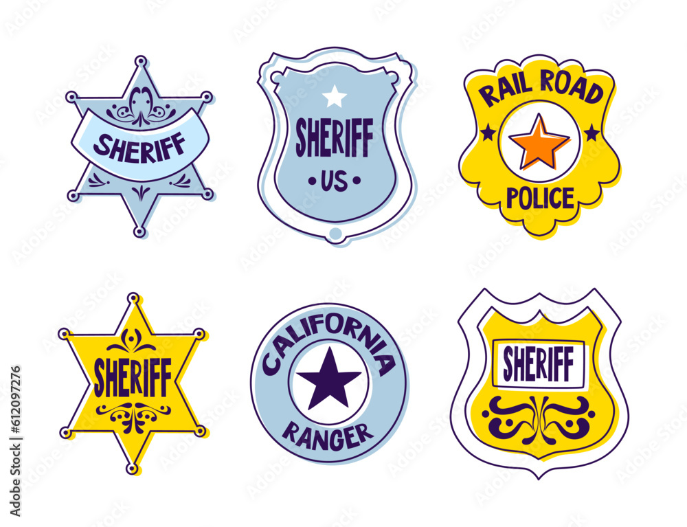 Silver and Golden Sheriff Badges of Different Shape Vector Set Silver and Golden Sheriff Badges of Different Shape Vector Set