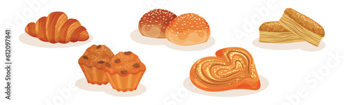 Dough and Baked Bread and Bun Vector Set