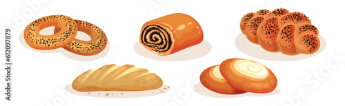 Dough and Baked Bread and Bun Vector Set