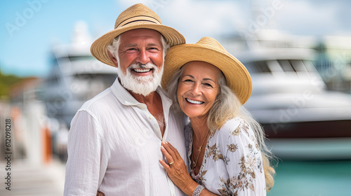 Canvastavla Married couple of American pensioners spend time on a tropical cruise on a huge