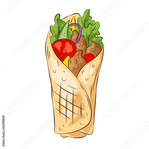 Shawarma, doner kebab, hand drawn vector illustration