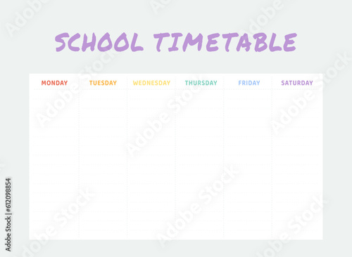 Timetable template, school time management. Work week schedule, daily lists and graphs. Simple planner vector graphic element