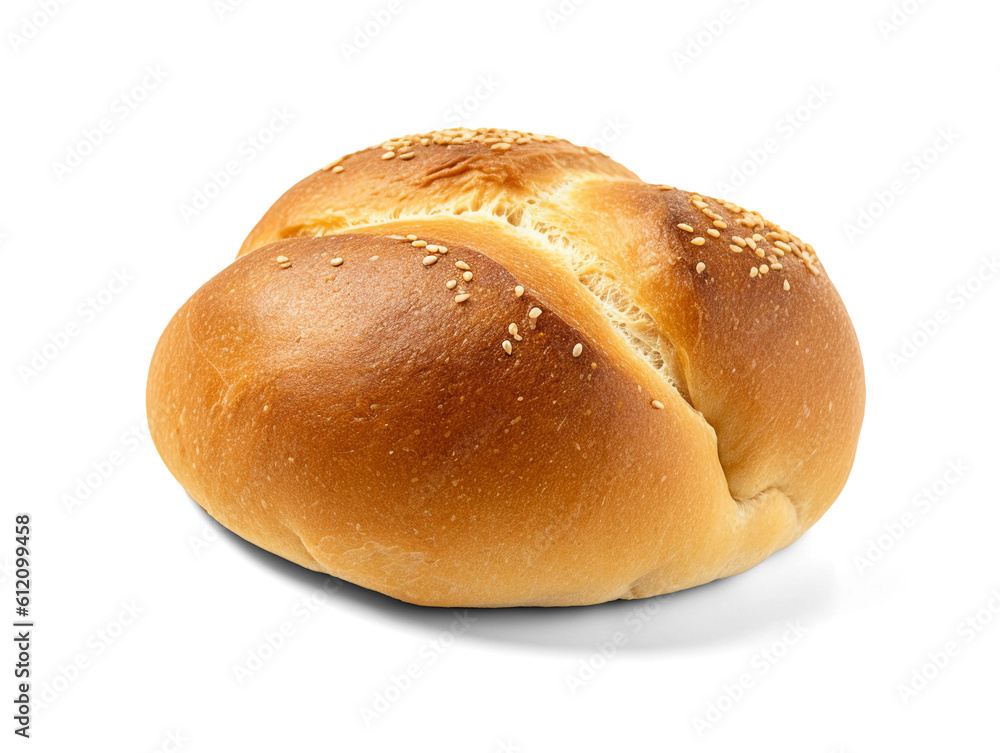 Plain kaiser bun isolated on transparent or white background, png