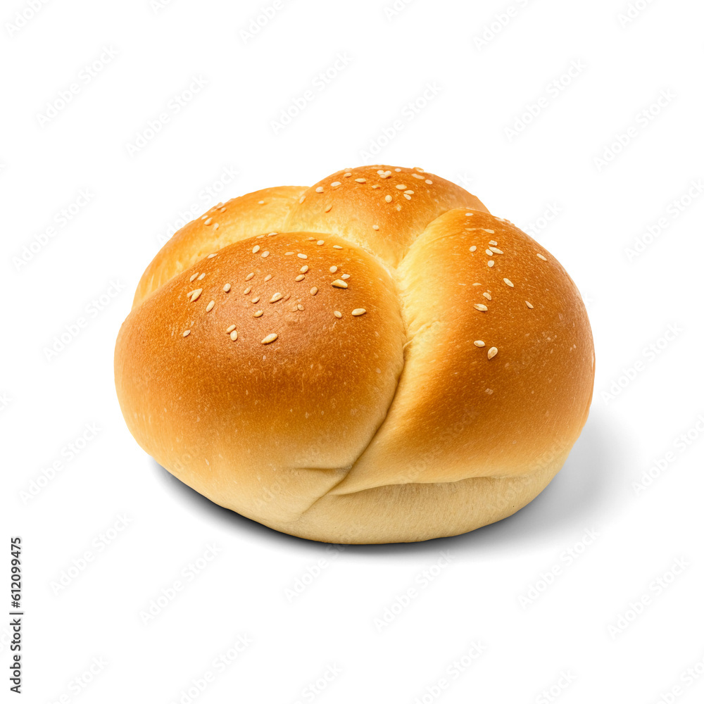 Plain kaiser bun isolated on transparent or white background, png