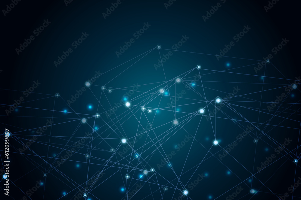 Abstract blue lines and dots connections pattern, social network communication, technology curve line background. Design used for technology, science, banner, template, business and many more.