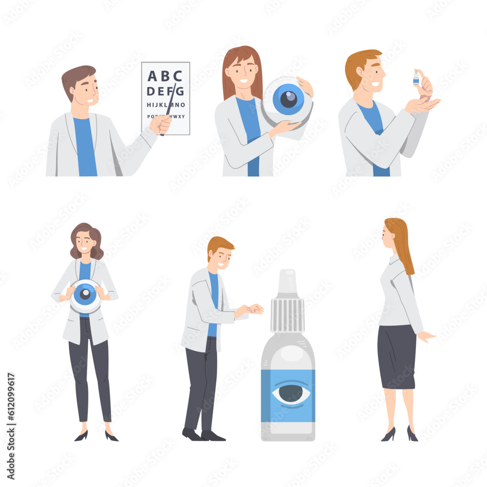 Fototapeta premium Ophthalmology with Health Care Professional Engaged in Eye Examination and Sight Test Vector Set