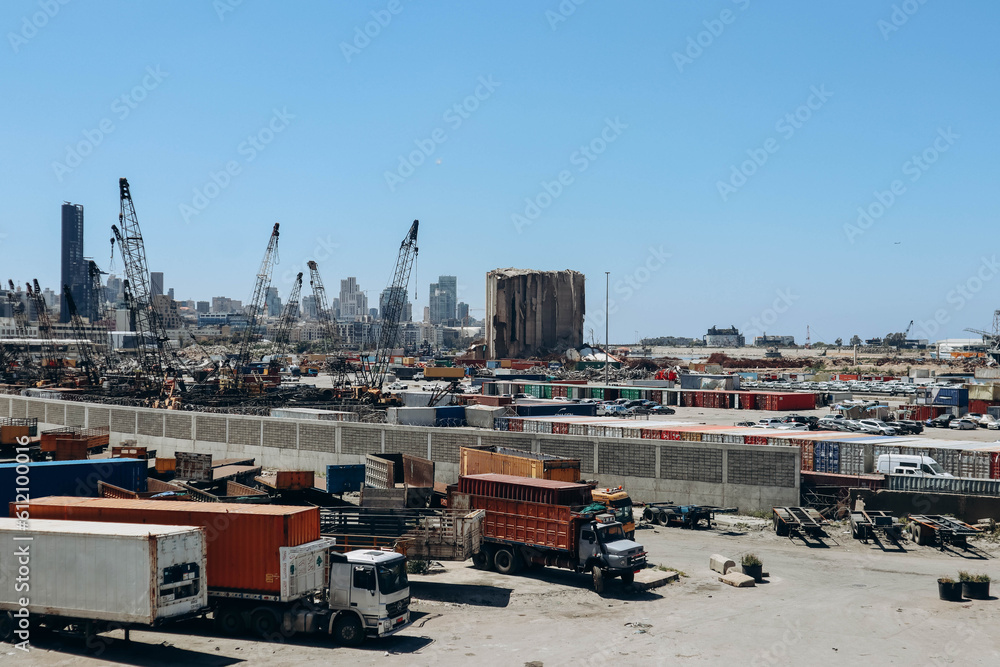 Naklejka premium Beirut, Lebanon — 24.04.2023: Area of the massive explosion in the Port of Beirut, on August 4th 2020..