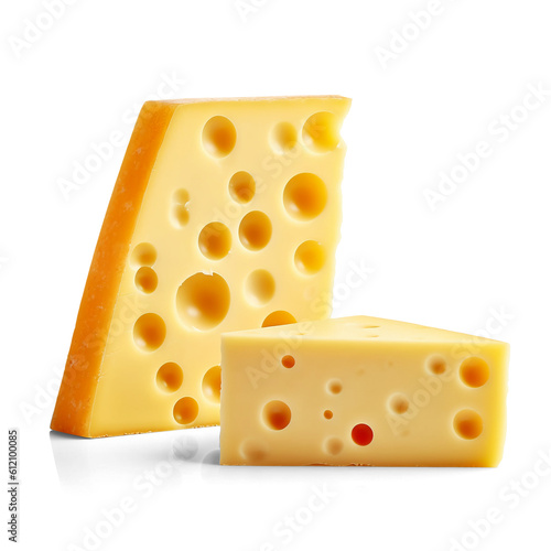 Two pieces of cheese isolated on transparent or white background, png