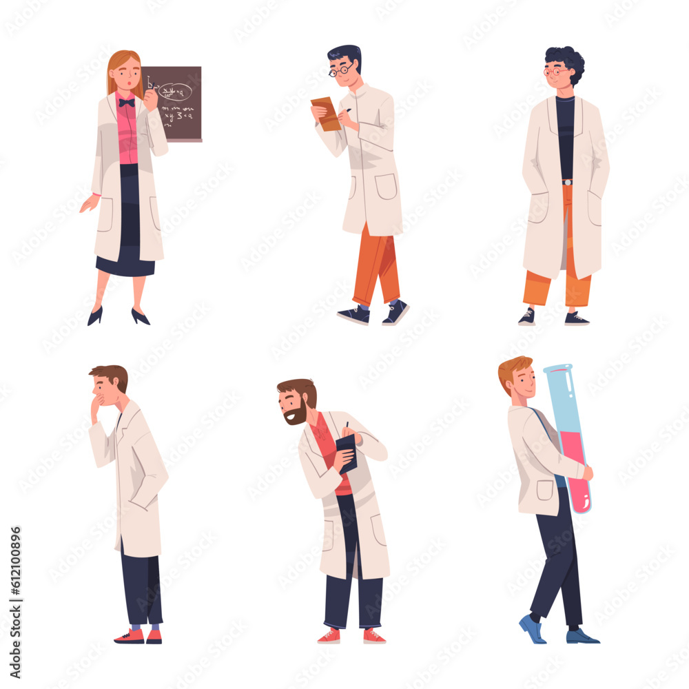 Fototapeta premium People Scientist Character Working in Laboratory Engaged in Research Vector Set
