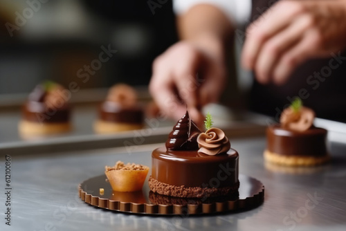 female master chef chocolatier working in artisanal professional chocolate laboratory, AI Generative