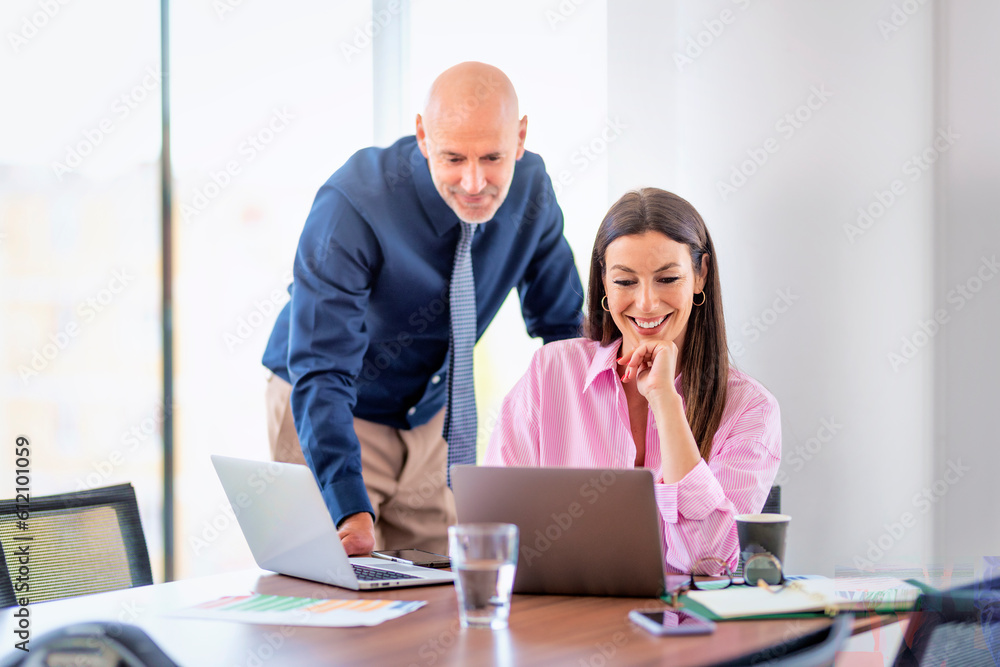 Group of business people using laptops and working together in a modern office Group of business people using laptops and working together in a modern office