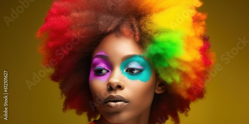 black young woman portrait in colored paints generative ai 