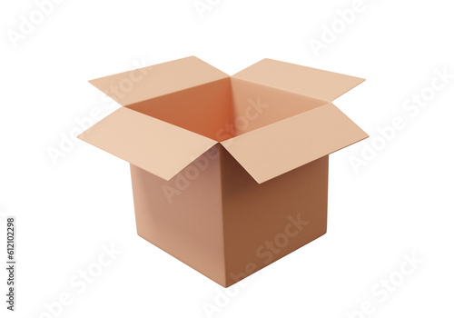 Open box parcel icon on isolated background. shopping delivery logistic, discount promotion sale concept. minimal cartoon style. 3d render illustration