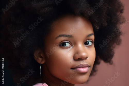 Young pretty afro-american woman closeup studio portrait. Generative AI