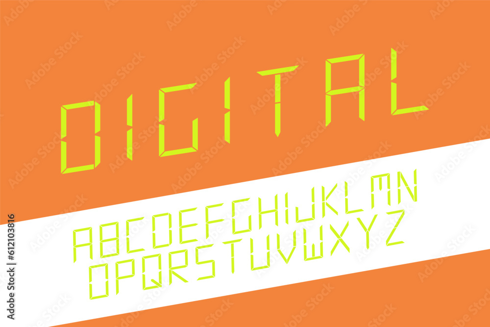 Obraz premium Digital minimalistic font. Bright stylish English alphabet. Contemporary trendy design