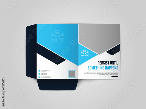 Fitness Gym Company Business folder for files, Professional elegant blue color presentation folder design, Business presentation folder design with abstract branding graphics vector set.