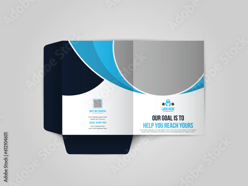 Fitness Gym Company Business folder for files, design. The layout is for posting information about the company, photo, text. Business Presentation Folder Template For Corporate Office