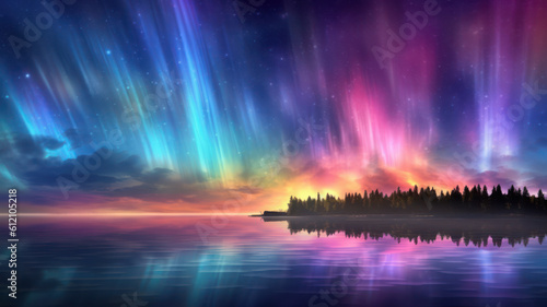 landscape with vibrant light reflections resembling the aurora borealis © M.Gierczyk