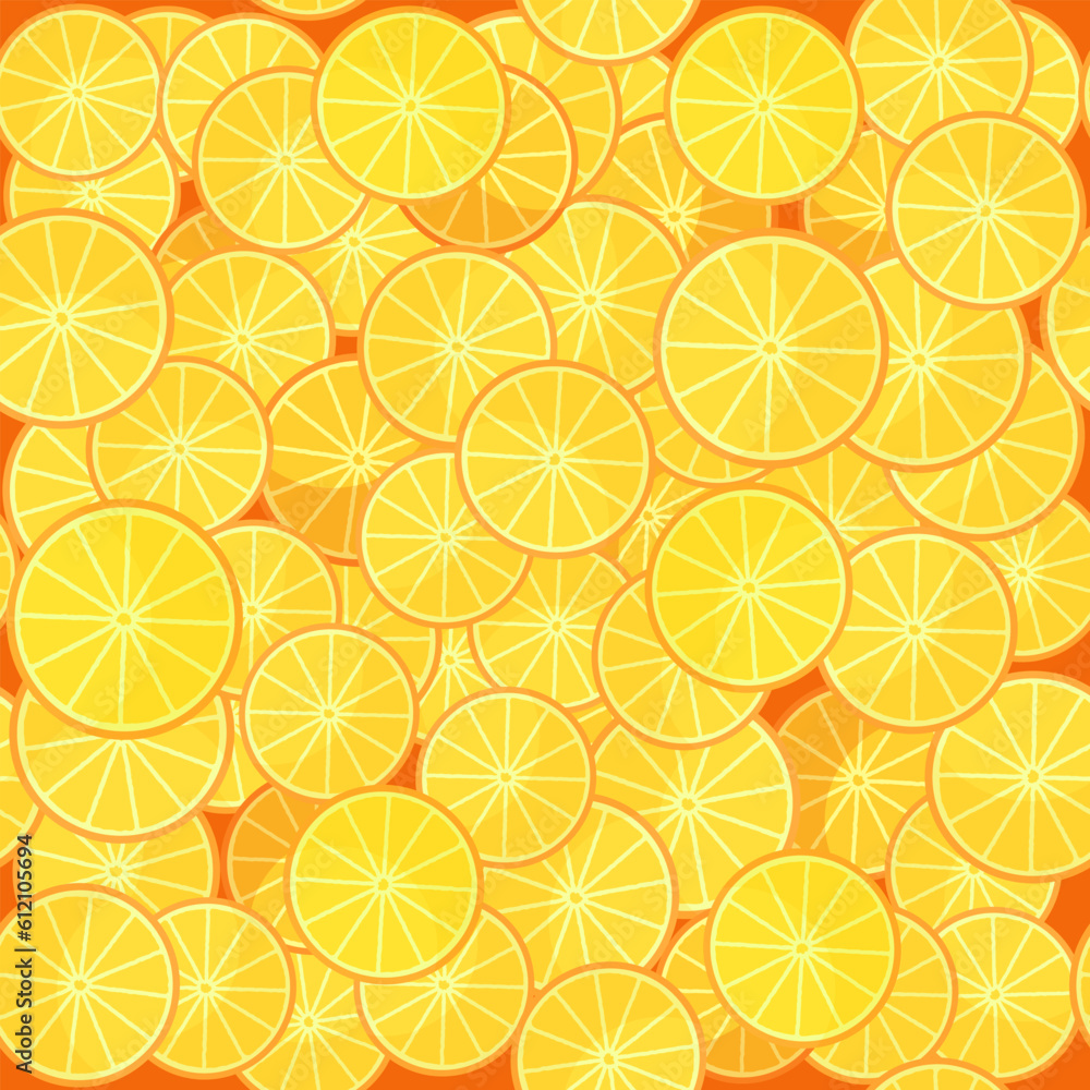 Vector Fresh Orange Sliced Seamless with Circle Orange Juicy Background. Tropical Sweet Fruit Texture Vector Fresh Orange Sliced Seamless with Circle Orange Juicy Background. Tropical Sweet Fruit Texture