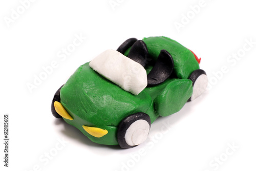 Plasticine green passenger car cabriolet car isolated on white