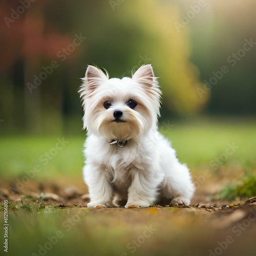 cute little puppy in middele of forest photo