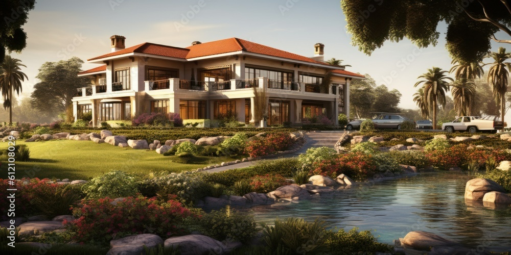modern villa with swimming pool building the house of the future ecological generative ai modern villa with swimming pool building the house of the future ecological generative ai