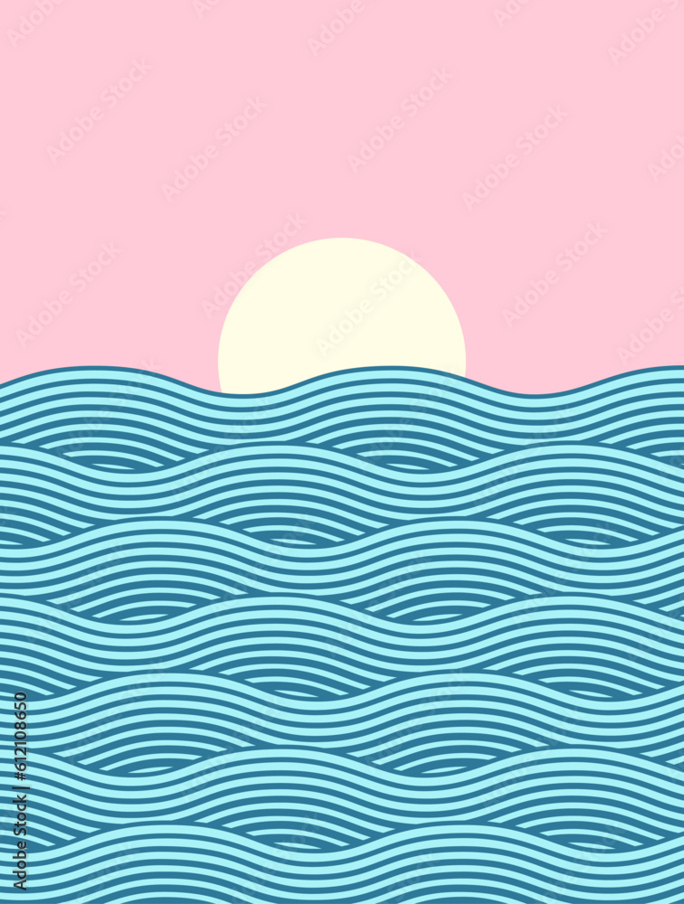 Background with ocean waves and sunset