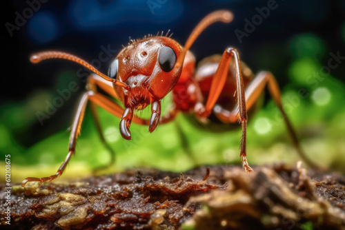 Army ant species close up, known for nomadic behavior, aggressive predatory raids and crucial ecological roles. Generative AI. © Microgen