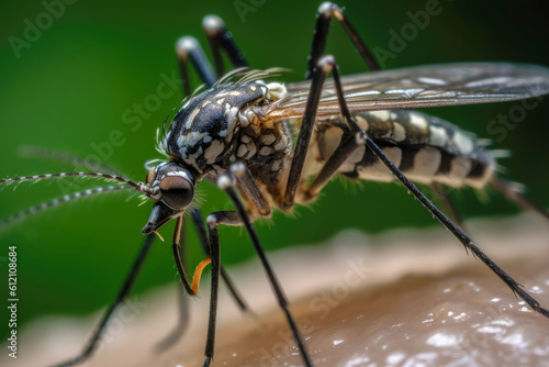  Asian Tiger Mosquito close-up image. Generative AI. © Microgen