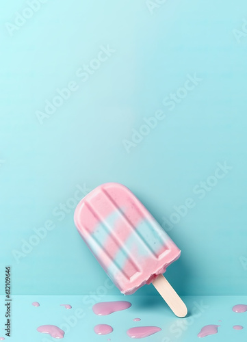 Summer colorful ice cream melts on a mint background. Refreshing holiday concept