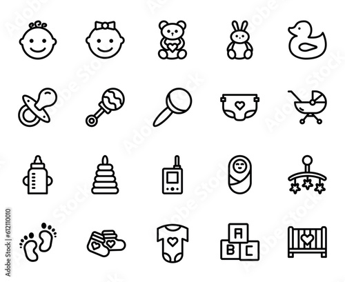 Set of Nursery, Baby Related Thin Line Icons - EDITABLE STROKE - EPS Vector