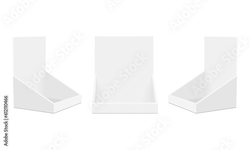 Set of Cardboard Display Boxes, Front and Side View, Isolated on White Background. Vector Illustration